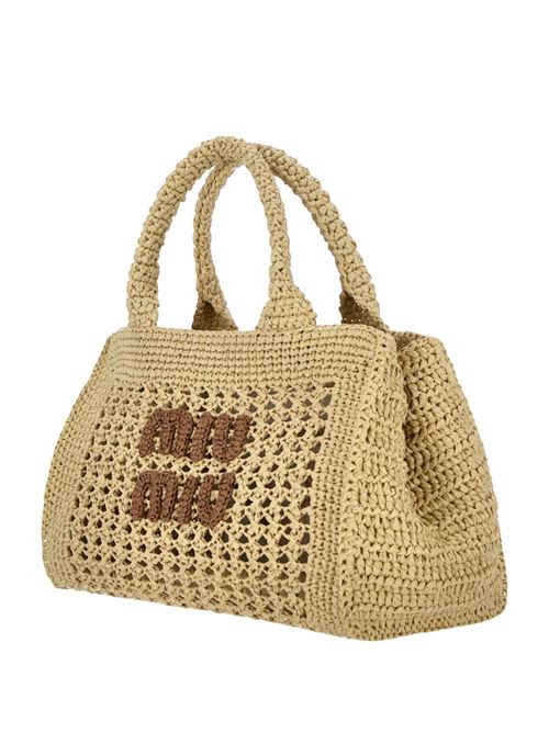 Beige/brown raffia crochet bag Miu Miu | 5BA219V-OOO2DO1F0A5T